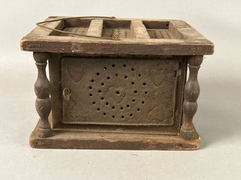 Antique 19th Century Foot Warmer With Heart Decoration.