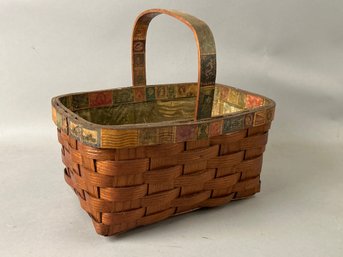 Rare Antique Gathering Basket With Postage Stamp Border