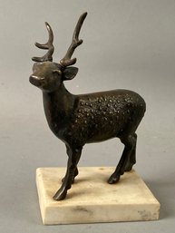 Vintage Cast Bronze Deer On Marble Base.