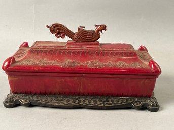 Vintage Desktop Storage Box  With Bird Finial