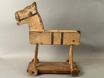 Antique Folk Art Wooden Horse Pull Toy