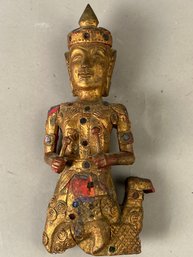 Vintage Carved Wooden Tibetan Statue