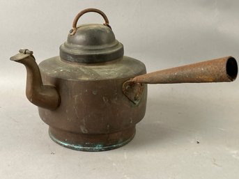 Antique Copper Teapot With Iron Handle