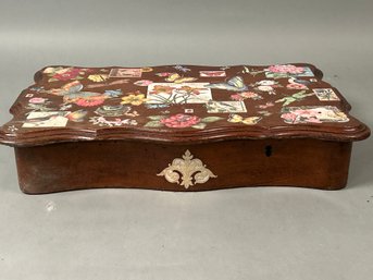 Antique Walnut Decoupage Table Top Box