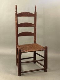 18th Century Ladder Back Side Chair, Original Red