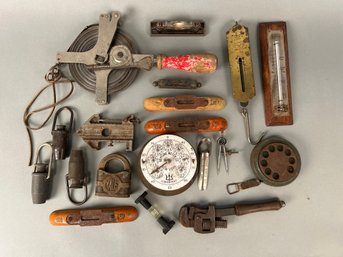19 Vintage Tools Levels, Gauge, Lock, Etc.
