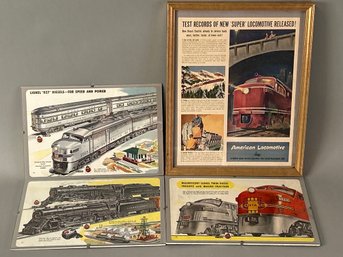 4 Vintage Train Advertisements Lionel, American Locomotive