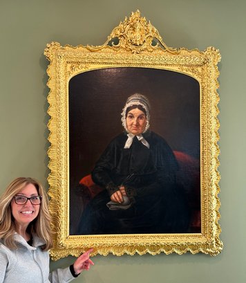 Huge Early 19th Century Oil Painting Of Temperance Andrews In Restored 23K Gold Leaf Ornate 1850 Rococo Frame