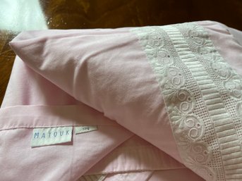 Matouk Pink King Sheet With Decorative Edging