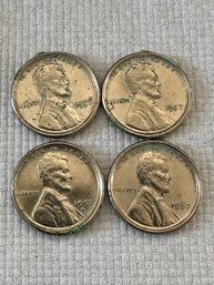 4 (Four) Lincoln Wheat One Cent Coins 1957 Silver Chrome Color - 49