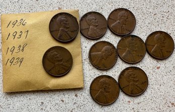 9 (Nine) Lincoln Pennies 1936-1939 - 46