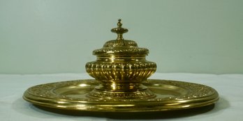16- 18th Or 19th Century Brass Inkwell - 8.875 ' W- No Insert