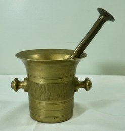 29- Antique 18th Century Mortar & Pestle Flemish Or Dutch Metal Bronze Alloy- Both Marked 7 - 6 X4.75- 8.875
