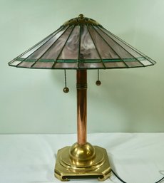 58- Beautiful Slag Glass Copper/ Brass 2 Light , Table  Lamp- 18' Shade, 21 T