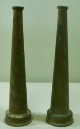 128- Pair Of 10' Brass Fire Hose Nozzle - 2' Hose Connection