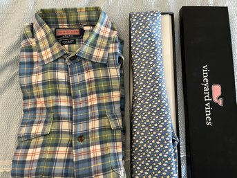 New Vineyard Vines Shirt And Tie Size Large - 110br1
