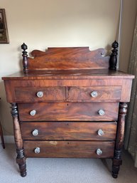 Flame Mahogany Empire Chest With Beautiful Glass Knobs Circa 1810-1840 - MB2