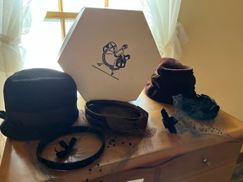 Vintage Woman's Hats, Veils And Hat Box - BL49