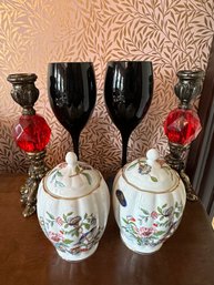 Lot Of Six Including 2 Aynsley Covered Pots- D17