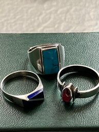 3 Rings, Two Sterling Silver With Semi Precious Stones-k114