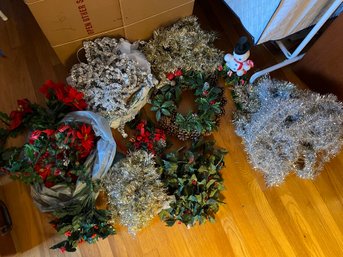 Vintage Christmas Tree Trimming Lot And More Includes Silver Garland - BR124