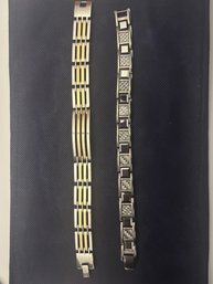 2 Men's Bracelets: Stainless Gold Ion & Textured Stainless -Drt