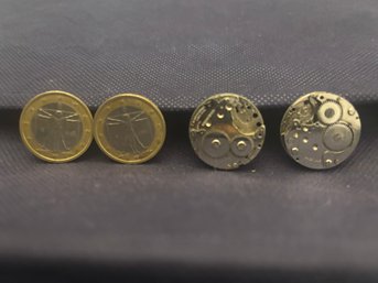 Vintage 1 Euro Coin 2002 Italian Cuff Links And Unusual Clock Parts Cuff Links - DrT
