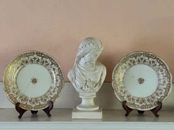 Parian Veiled Bride Lady Portrait Bique Bust With Hand Painted Ovington Brothers, Heavy Gilt Plates - 88