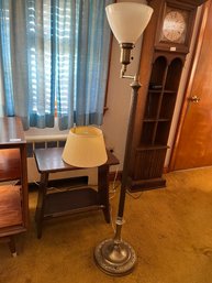 Heavy Swing Arm Standing Brass Lamp With Glass And Pleated Shades - L169