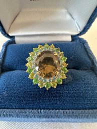 14k Yellow Gold Stunning Large Gemstone Flower Statement Ring - 6