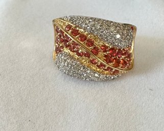 14k Yellow Diamond & Orange Gemstone Wide Band Ring - 9