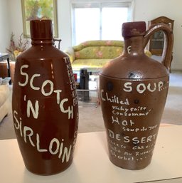 Vintage Ceramic Jugs From Scotch N Sirloin With Hand Painted Menus - K
