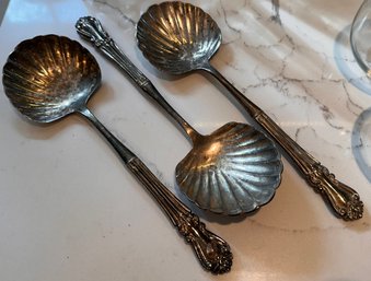 3 Silver Plate Shell Shaped Serving Spoons - K45