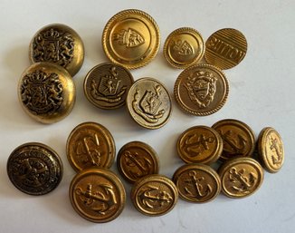 18 Gold-tone Button Lot Includes Two Vintage Dutch Military - J8