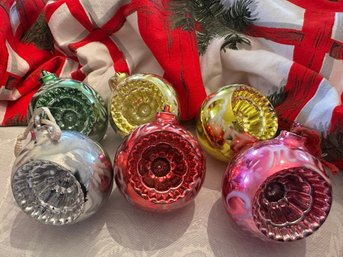 6 Vintage Jewel Tone Merry Christmas Glass Ornaments - 11