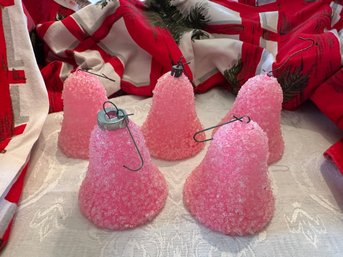 5 Vintage Jewelbrite Pink Sugar Bell Ornaments From 1960s-70s - 12