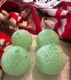 4 Vintage Jewelbrite Green Sugar Ornaments From 1960s-70s - 13