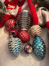 Vintage Pine Cone Mercury Glass, Mini Glass And Large Mental Accordion Ornaments - 17