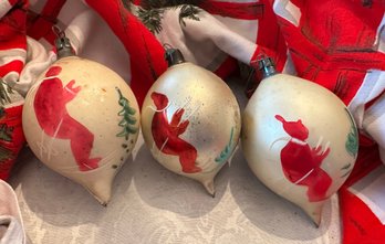 3 Vintage Poland Mercury Glass Skier Teardrop Ornaments - 18