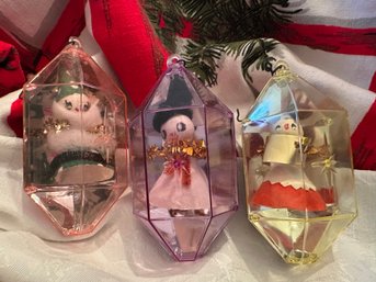 3 Vintage Jewel Brite Plastic Diorama Ornaments - 22