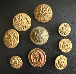 Nine Military Goldtone Button Lot - 3 From North Attleboro MA - J7