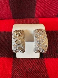 14k White Gold & Diamond French Post Earrings - 2