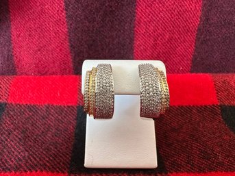 14kt Tri Colored Gold, Diamond, Sapphire & Topaz French Post Earrings - 6