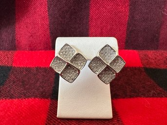 14k White Gold & Diamond Square Pierced Post Earrings - 16