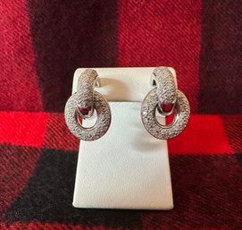 14k White Gold & Pave Diamond Drop Earrings With French Posts - 43