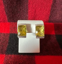 14k 585 White Gold Lemon Quartz & Diamond Earrings With French Posts - 38