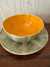 Bordello Pinheiro Melon Bowl And Dish Portuguese Pottery - B1 - 11