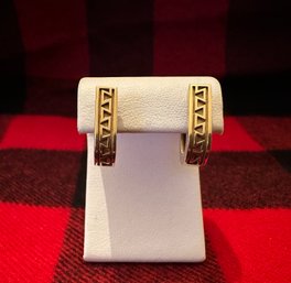 14k 585 Yellow Gold Greek Key Half - Hoop / Huggie Earrings - 45