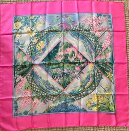 Hermes - Paris Pink Giverny Silk Scarf