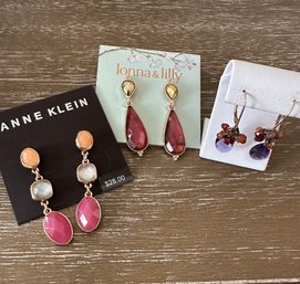 2 Pairs Of New Dangling Earrings With Pretty Purple Jeweled Earrings - 1